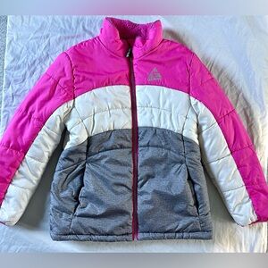 Gerry Girls Puffer Jacket Size 10/12 Pink Gray Colorblock Winter Coat
